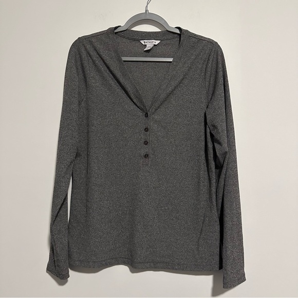 athleta uptempo ribbed henley grey long sleeve top - Picture 4 of 9